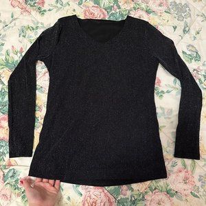Glitter Mesh Material Long Sleeve Top - See Through on the Sleeves (Size XS-S)